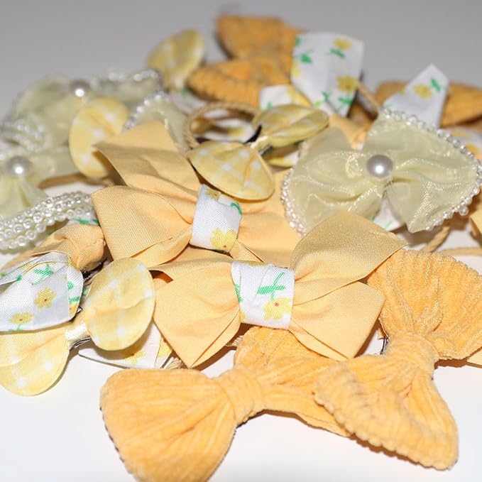 20pcs Yellow Small Dog Hair Bows, Handmade Mix Style Bowknot Top Knot for Yorkie Holiday Daily Grooming
