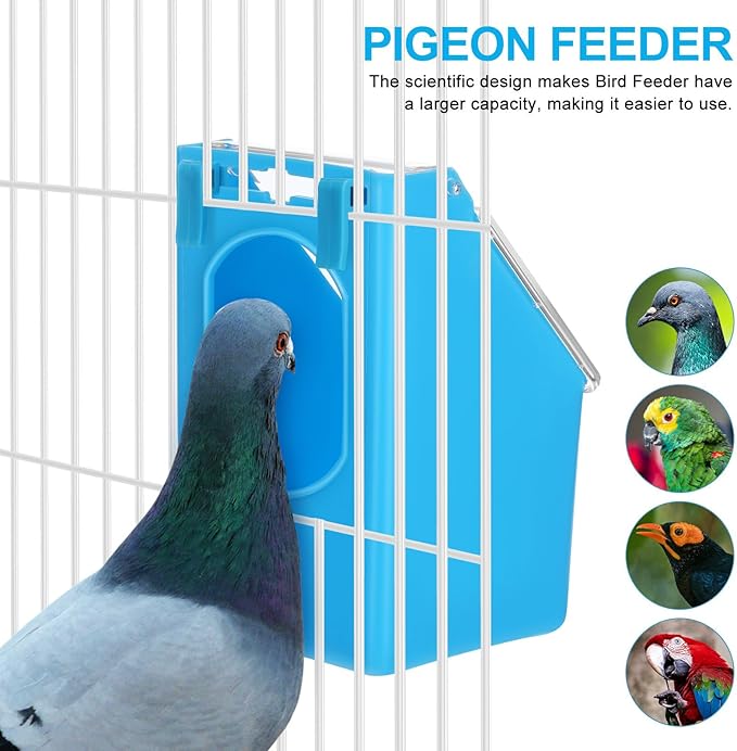 4Pcs Hanging Bird Feeder Boxes with Lid, Multi-Function Pigeon and Quail Food Dispenser, Blue Cage Feeder Bowls for Bird Feeding and Watering Supplies
