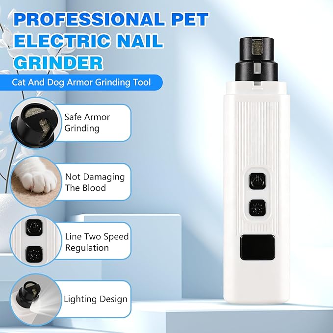 Cat Nail, Safe Cut Cat Nail Trimmer,Nail Trimmer,Silent Groom Pro Pet Nail Grinder,Two Adjustable with 360° Grinding Settings,Ultra Quiet Under 40db ＆ Powerful Enough for All Cats ＆Dogs (Black)