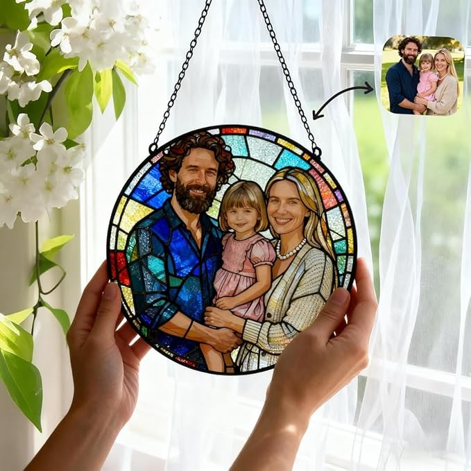 Personalized Couples Photo Stained Glass Catcher, Custom Photo Portrait Couple Family Stained Glass Window Hanging Catcher, Gifts for Newlyweds, Wedding, Couple, Valentine's Day Gift/24