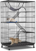 PawGiant 4-Tier Large Cat Cage Playpen, 51-inch Indoor/Outdoor Enclosure with 2 Doors, Hammock, Suitable for Cats, Kittens, and Small Animals