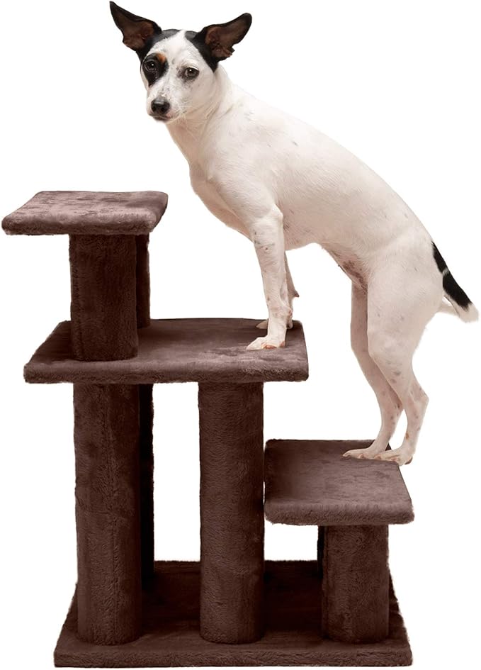 Furhaven Steady Paws Multi-Step Pet Stairs for High Beds & Sofas - Brown, 3-Step