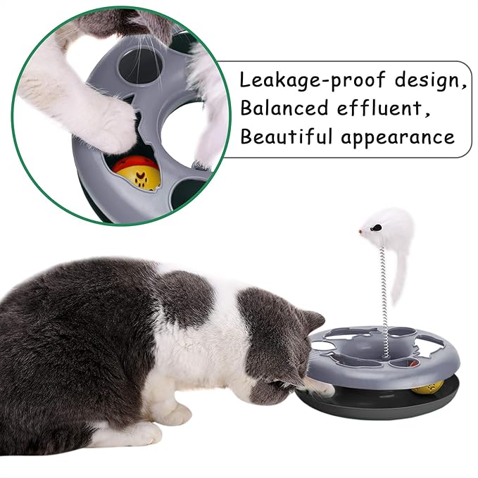 Interactive Kitten Toys Roller Track with Catnip Spring Pet Toy with Exercise Balls Teaser Mouse for Indoor Cats (Soft Grey)