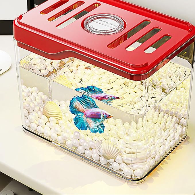 Small Fish Tank,Aquarium Breeding Box-Plastic Breeder Box for Fish Tank,Aquarium Starter Kit with LED Lighting for Baby Shrimp,Betta,Clownfish,Guppy,Lid Included(0.5 Gallons)