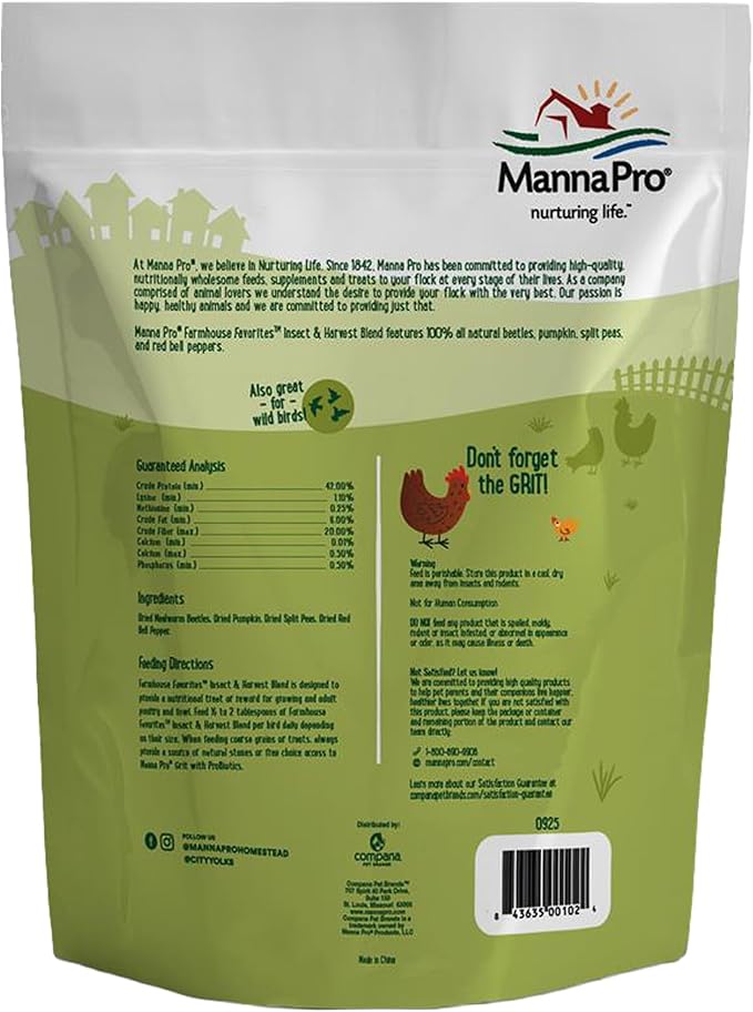 Farmhouse Favorites Insect & Harvest Blend with Beetles, 100% Natural High-Protein Dried Treat for Chickens, Pumpkin, Split Peas & Red Bell Pepper for Poultry, Hens, Ducks, Turkeys & Wild Birds, 2lbs