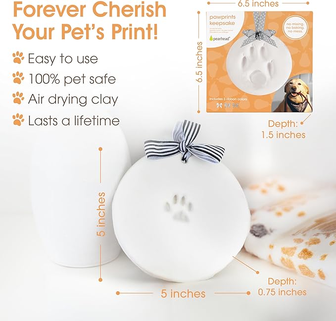 Pearhead Pet Paw Print Keepsake Ornament Kit,Memorial Clay Paw Impression for Dogs & Cats,DIY Hanging Pet Memorial with Ribbons,Pet-Keepsake Gift,(Pack of 12)