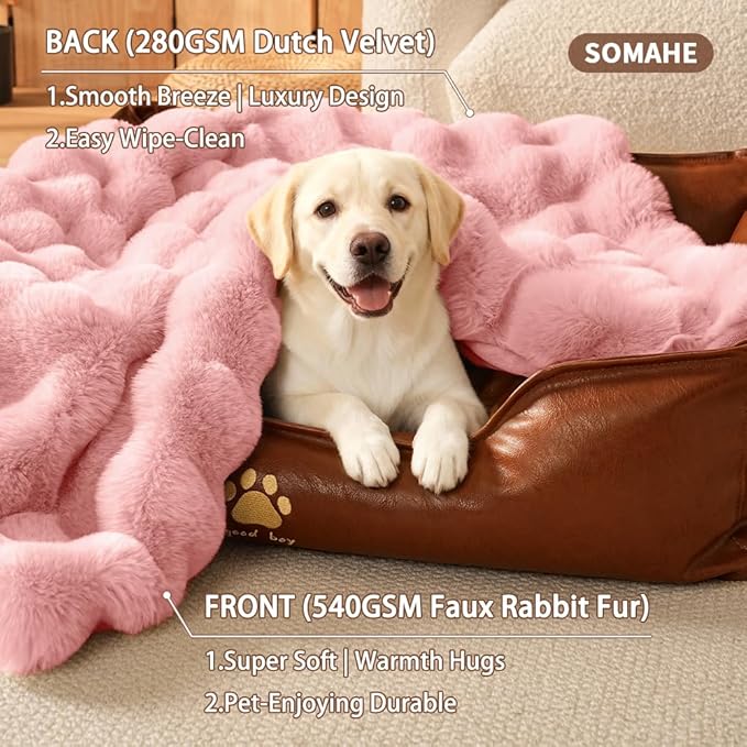 Dog Blanket Self-Warming Throw for Medium & Large Dogs, Dual-Side Sherpa Plush, Thick Crate Bed Cover & Car Seat Mat, Anti-Static Machine Washable No Shrink, 39x30 Inch Pink