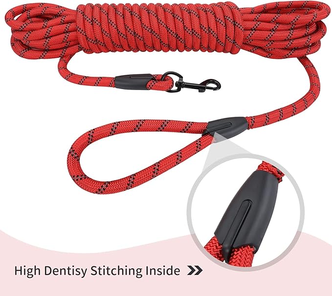Long Dog Leash for Training 20Ft-Reflective Nylon Rope with Swivel Hook-Recall Agility Lead for Large Small Medium Dogs Outside Walking Hiking-Red Diam 1/2"