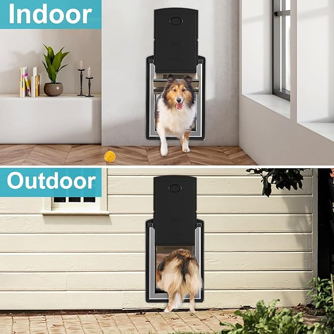 ClawJaw Cat Door for Exterior Wall, Metal Frame and Telescopic Tunnel Pet Door, Double Magnetic Flaps Cat Door and Dog Door, Easy to Install, Black (Pets Up to 22 Lb)-Small