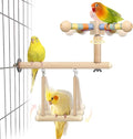 Bird Perch & Swing Toy Combo, Bird Toys for Parrots with 360° Spin Function, Hanging Parakeet Swing Birds Cage Accessories Toys, Multi-functional Wooden Birds Activity Gym for Cockatiel Lovebird