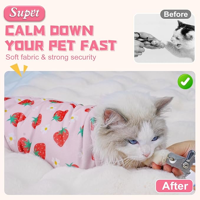 Supet Cat Grooming Wrap for Cutting Nails, 2026 Self-Adherent Cat Wrap, Anti-Escape Calming Cat Swaddle Wrap for Medicine, Nail Clipping, Teeth Brushing, Ear Cleaning