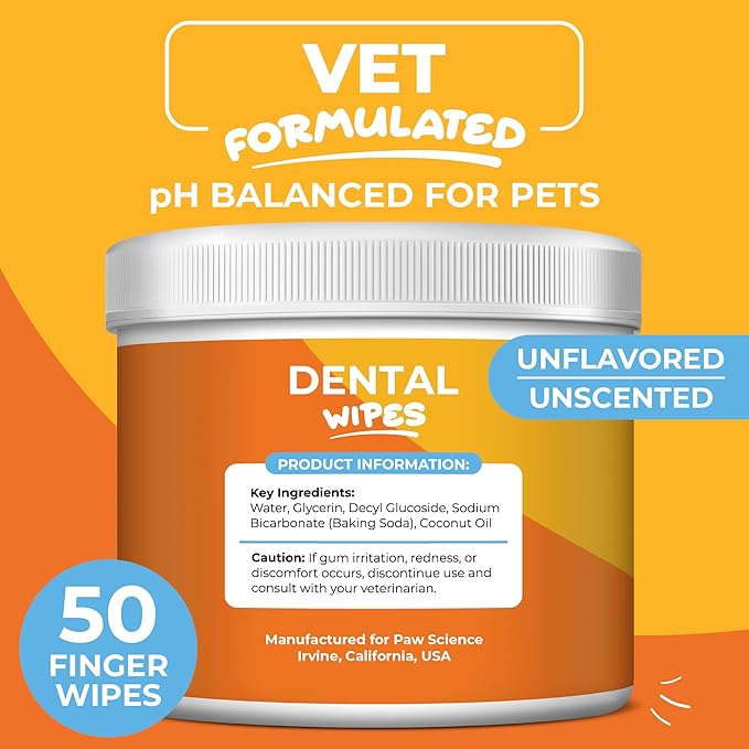 Dog & Cat Teeth Cleaning Wipes - Dental Finger Wipes for Cats & Dogs - Pet Toothbrush & Tooth Brushing Kit - Effective Teeth Cleaner (Unscented)
