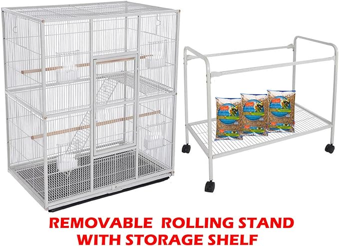 54" Extra Large Double Breeding Flight Bird Wrought Iron Double Parrot Bird Cage Slide Out Center Divider Side Nesting Doors Cockatiel Conure Removalbe Rolling Stand