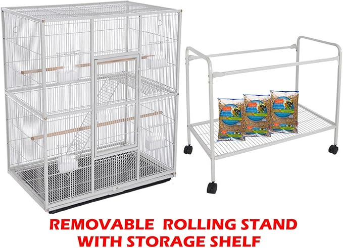 64" Extra Large Wrought Iron Side Nesting Box Doors for Flight Breeding Canary Parakeet Cockatiel Lovebird Finch Bird Flight Home Cage Easy to Clean Pull Out Tray with Removable Rolling Stand