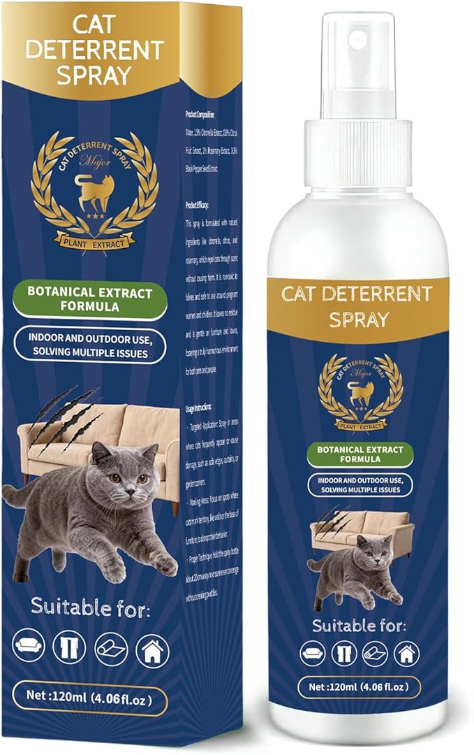 Cat Deterrent Spray - Natural Citrus-Scented, Indoor & Outdoor Training Spray to Stop Scratching on Furniture, Carpets & Curtains (4.06 oz)