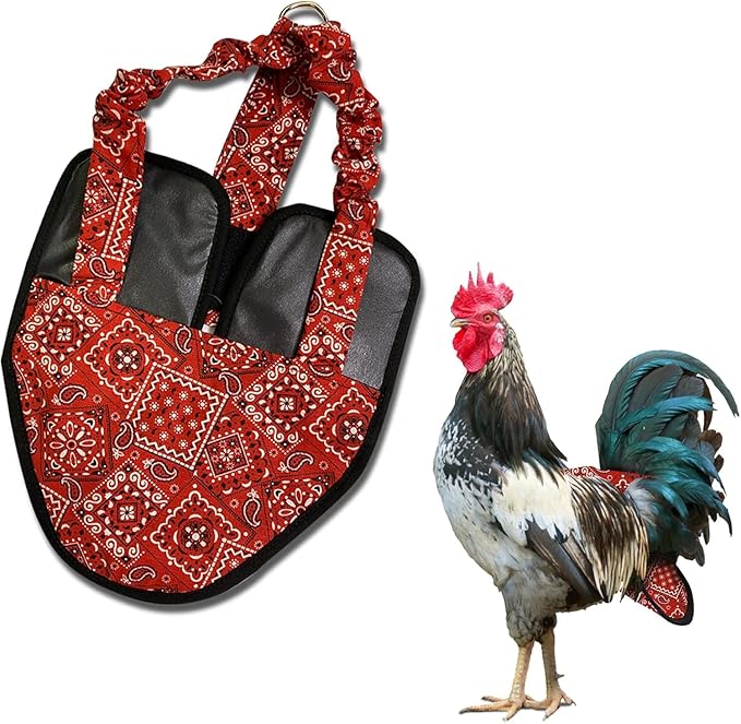 Hen Holster Bird Diaper, Wrap Around - for Hens, Roosters, Ducks, Leak-Proof Design, Comfortable Fleece Strap Bird Harness with Sewn-in Liner, Secure Hook & Loop Closure - Large, Red Bandana