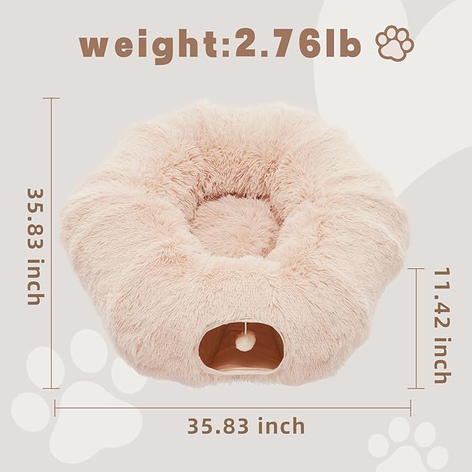 Cat Tunnels for Indoor Cats, Cute Donut Turnel Toys for Small Large Cats with Washable Circle Cushion，3-in-1 Foldable Playground & Cozy Cave Bed for, Kittens Puppy Rabbits