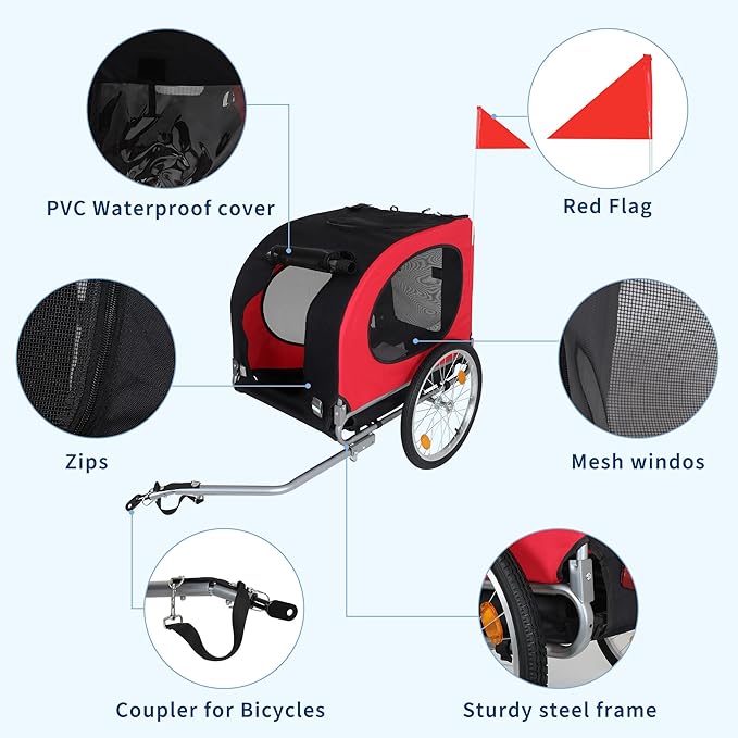 Foldable Dog Bike Trailer, for Large Dogs Up to 100 lbs, Pet Bicycle Carrier with Universal Coupler & Quick Release Wheels, Cargo Cart for Medium/Large Dogs