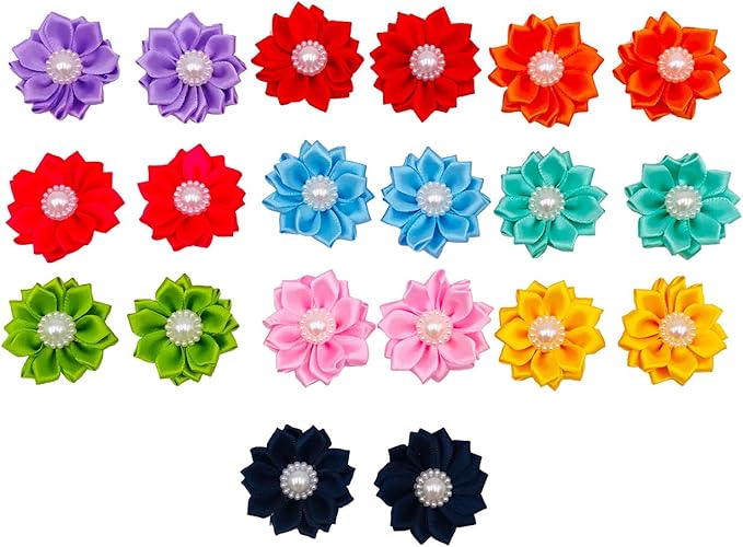 PET SHOW 10pairs Flower Small Dogs Hair Bows with French Barrette Hair Clips Cat Puppy Party Birthday Grooming Hair Accessories 10 Colors