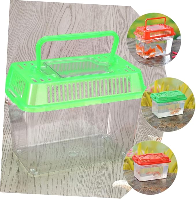 Plastic AquariumTurtle Fish Tank Clear Container Hamster Tank Portable Fish Gecko Habitat Portable Tortoise Terrarium Turtle Habitat, 7.1 X 4.3 X 4.3 Inches, Random Lid Color