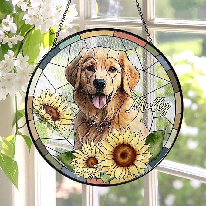 Custom Dog Portrait Stained Glass Light Catcher, Pet Memorial Stained Glass Photo Light Catcher, Staineds Glass Dog Memorial, Loss of Dogs Sympathy Gift Personalized, Pet Loss Gift /4
