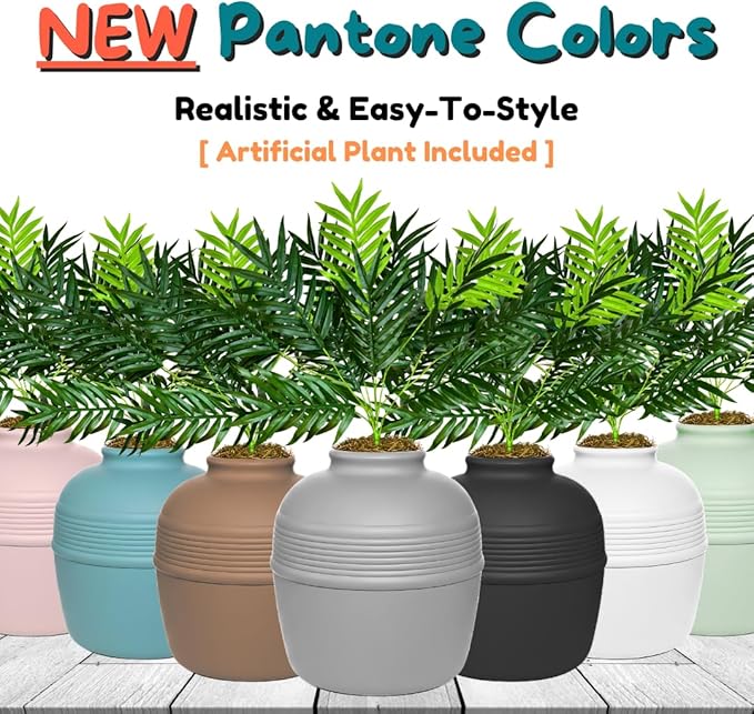 Good Pet Stuff Hidden Litter Box Planter, Decorative Cat Litter Enclosure with Carbon Filter, Artificial Plant, Easy Clean, Removable Liner, Round Style, Essentials Kit, Pebble Gray