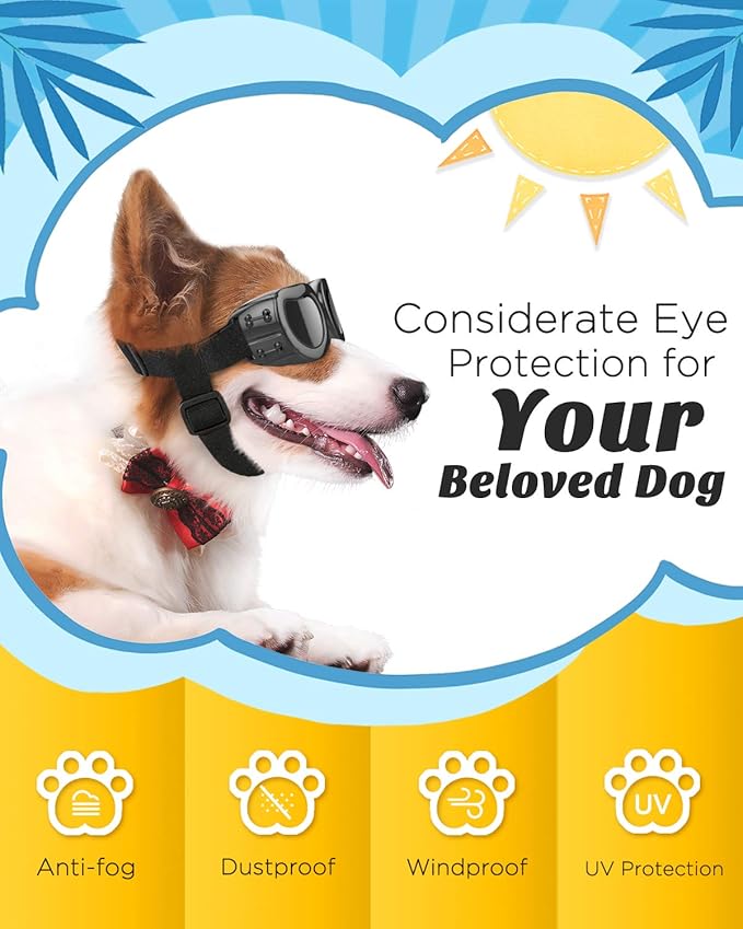 Lewondr 2 Pack Dog Sunglasses Small Breed Dogs Goggles UV Protection,Goggles for Small Dogs Eye Wear Protection with Adjustable Strap Windproof Anti-Fog Doggy Doggie Sunglasses for S-mall Dog, Black