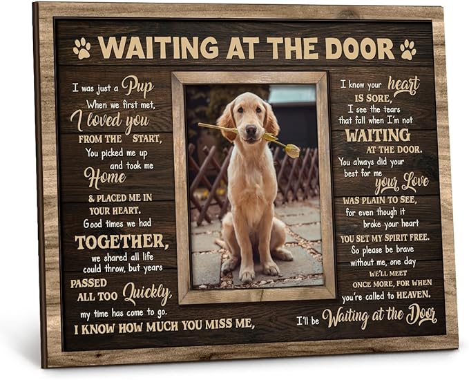 Dog Memorial Frame - Waiting at The Door Wooden Picture Frame for Pet Loss, 8''x10'' - Pup Remembrance Keepsake, Bereavement Decor Home, Sympathy Gift for Pets Owner, Dogs Mom