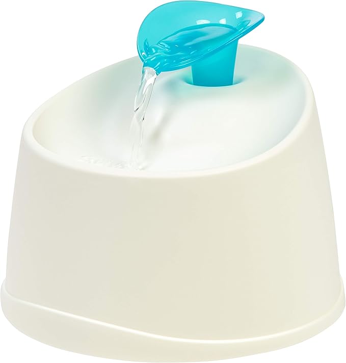IRIS USA Cat Water Fountain, 44oz / 1.3L, Kitty Spout, Dog Fountain Water Bowl, Silent and Replaceable Charcoal Filter, White/Blue