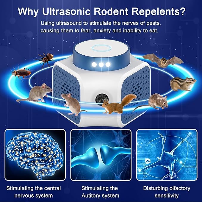 Mouse Repellent Ultrasonic Plug in 4-Modes Rat Repellent Indoor Rodent Rat Repellent for House Ultrasonic Rodent Mice Repellent Squirrel Pest Repeller for Attic Home Basement Garage Rvs
