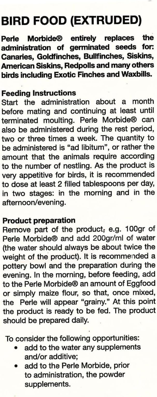 Perle Morbide White Soft Food for Canaries, Finches, Siskins, Goldfinches, Waxbills – Protein-Rich Mini Morsels, Easy to Prepare with Water or Eggfood Mix 1Kg