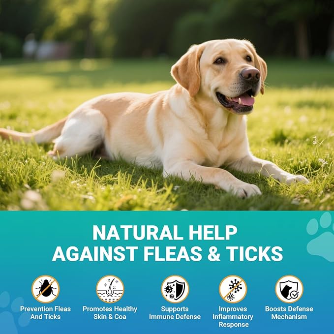 Flea and Tick Prevention for Dogs, 120 Soft Chews Natural Dog Flea and Tick Chewables Oral Flea Supplement for Dogs, Puppy Flea Support - All Breeds & Ages - Chicken Flavor