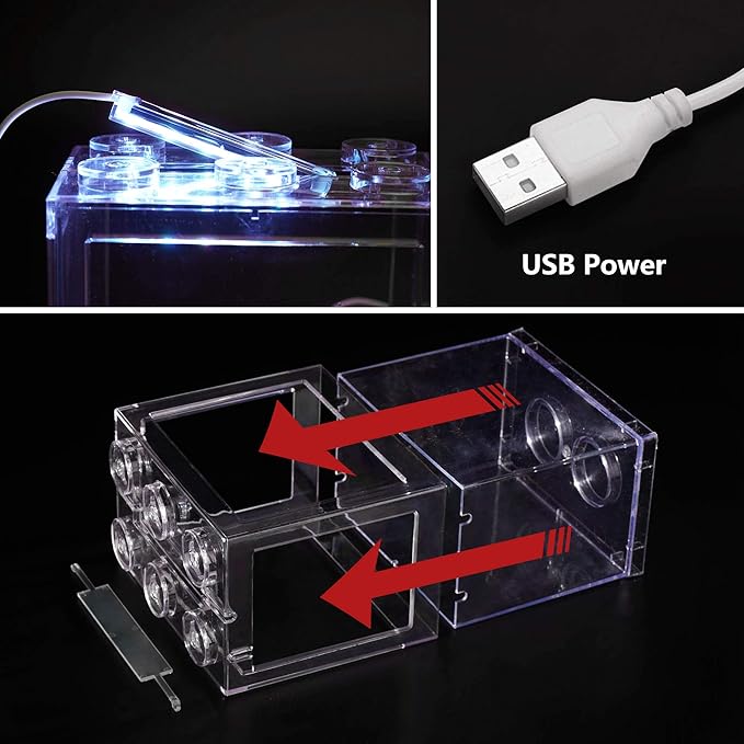 Small Betta Fish Tank, Aquarium Tank Kit with LED Lighting, 0.6 Gallon Stackable Fighting Fish Tank Set, Fish Bowl Accessories for Turtle Reptile Shrimp Crab Insects as Decoration