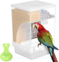 POPETPOP Automatic Bird Feeder for Cage: Parrot Feeder with Spoon No Mess Bird Feeder Transparent Parakeet Feeder Bird Food Dispenser for Cockatiel Cockatoos, 16.50X10.60X10.00CM