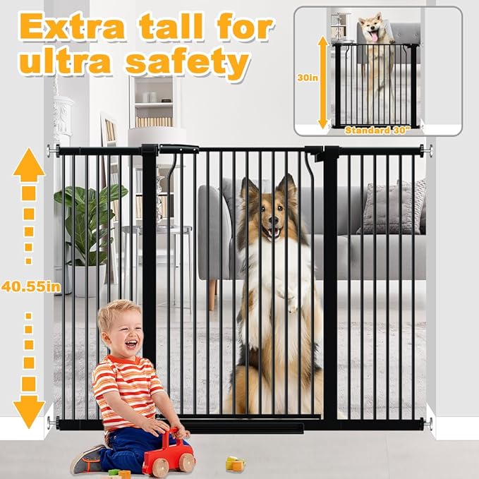 40.5" Tall Baby Gate 40.9-54.7" Wide No Drilling Tall Pet Gate Cat Gate Extra Wide Baby Gate Safety,Extra Narrow Auto-Close for Indoor Stairs, Doorways, and Kitchen