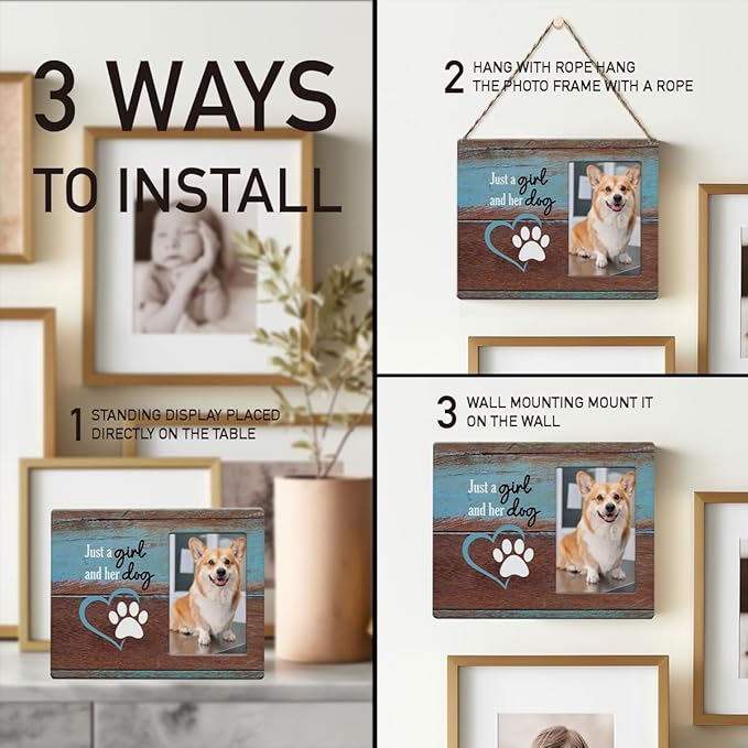 IAXIC Dog Mom Gifts Photo Frame Dog Lovers Gifts for Women Friendship Birthday Christmas for Friends Sisters BFF Daughter Rustic Wooden Picture Frames
