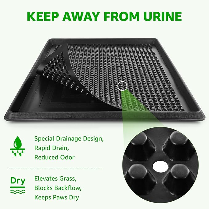 Portable Dog Grass Pad with Tray 20''x25'': Dog Litter Box with Artificial Grass Patch Bathroom Mat & Washable Pee Pad for Puppy Potty Training, Pet Loo Indoor Outdoor Use for Patio Balcony Apartment