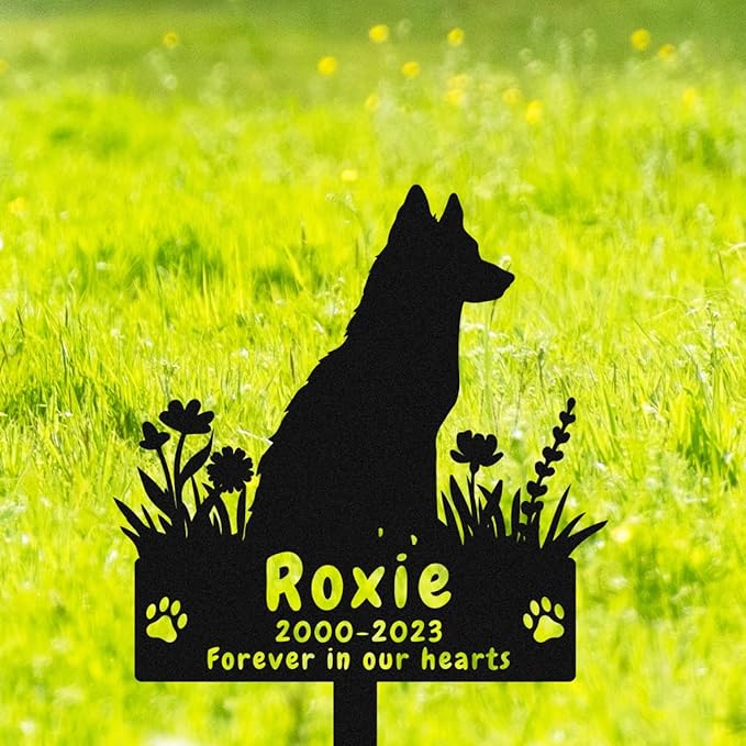 Personalized Custom Flowers Dog Husky Memorial Grave Marker Garden Stake, Customized Metal Husky Memorial Plaque Dog Sympathy Garden Yard Sign with Stake