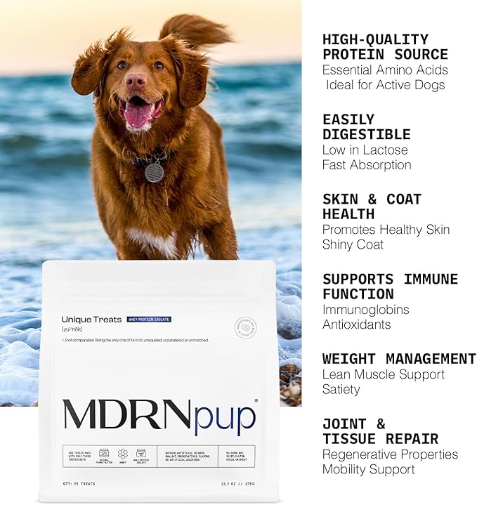 MDRNpup® Unique Dog Treats, Human Grade and All-Natural, Only Three Ingredients, High Protein - Amino Acids, Nothing Artificial, Soft Baked in The USA (13.2 Ounce, Whey Isolate Protein)