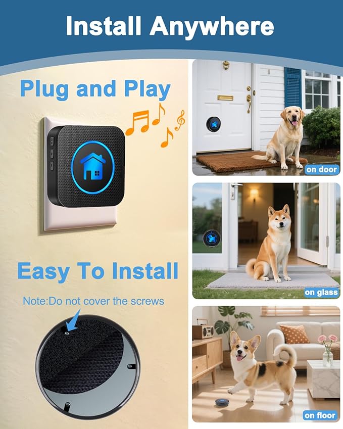 Dog Door Bell(2026 Enhanced Touch), Wireless Dog Doorbells for Potty Training – Dog Bells to Go Outside, 1000Feet Range, Waterproof Button, 55 Melodies & 5 Notification Modes (2 Receivers+2Buttons)