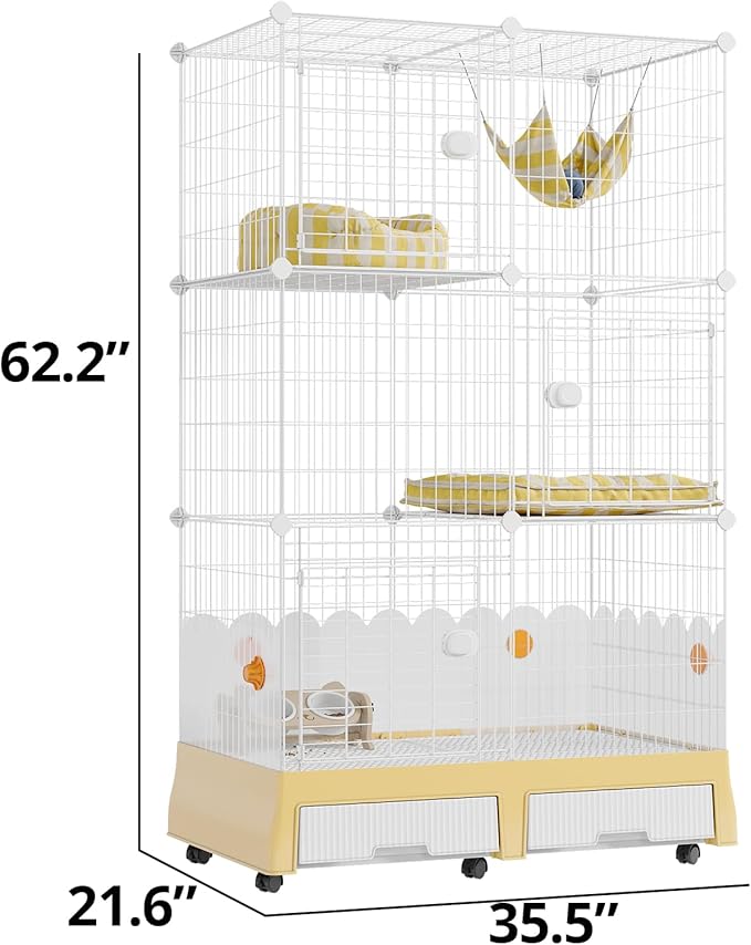 Oneluck Large Cat Cage On Wheels,Cat Enclosure with Litter Box Ideal for 1-3 Cats,Catio 35.5" L x 21.6" W x 62.2" H,Kennel for Cats