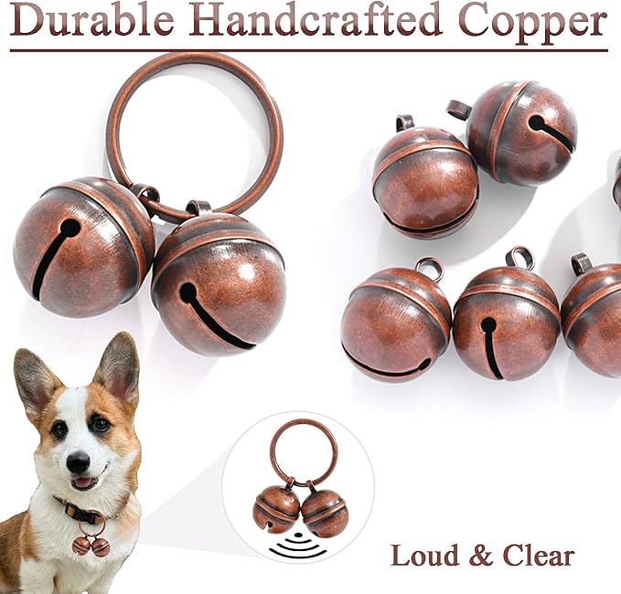 Copper Dog Bells for Collars with Quick-Release Clasp - Audible Safety Trackers for Medium to Large Dogs, Outdoor Collar Accessories(Copper)