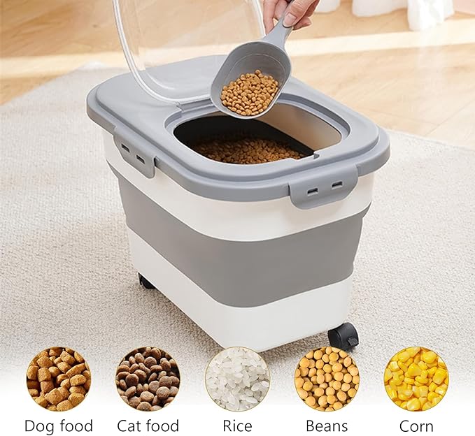 Dog Food Storage Container Up to 2pack*20LB,Collapsible Dog Food Container with Travel Silicone Bowl and Scoop for Dog/Cat/Bird Food/Cat litter,Keep Dry Food Fresh,Easy to Move.