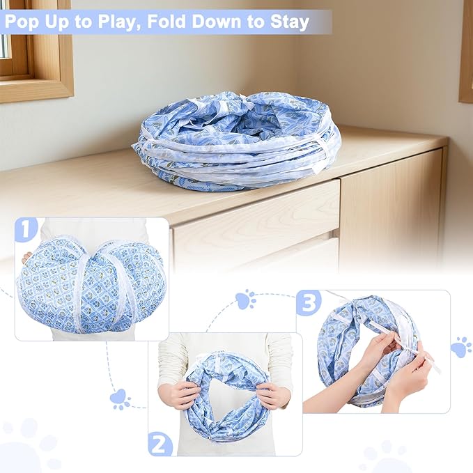 Glittme Cat Tunnel, Cat Tunnels for Indoor Cats, S-Shape Peekaboo Cat Cave with Cat Toys, Foldable Cat Tubes and Tunnels for Cats, Rabbit, Puppy, Guinea Pig