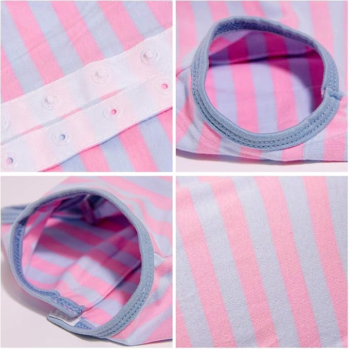 Dog’s Recovery Suit Post Surgery Shirt for Puppy, Wound Protective Clothes for Little Animals(Pink Blue Stripe-XL)