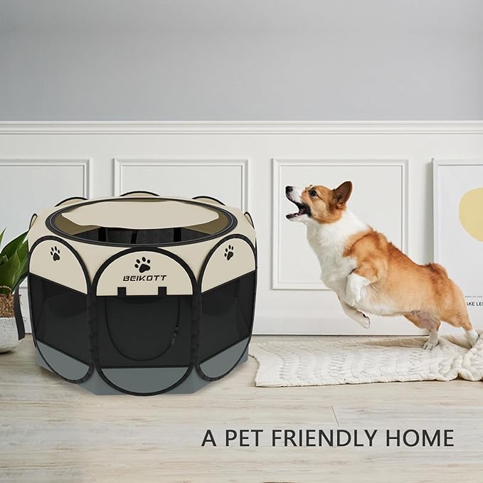 Pet Playpen, Foldable Dog Playpens, Portable Exercise Kennel Tent for Puppies/Dogs/Cats/Rabbits, Dog Play Tent with Removable Mesh Shade Cover for Travel Indoor Outdoor Using(Large)