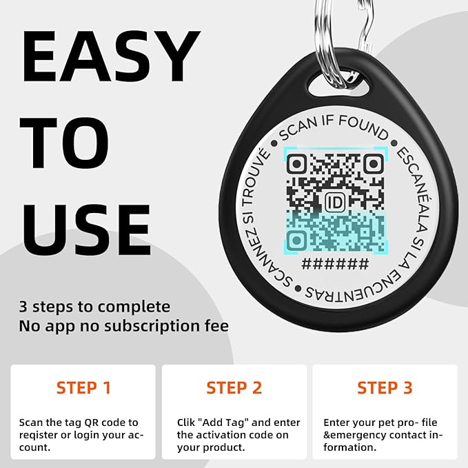 2 Pack Personalized Cat Tags,QR Code Pet ID Tags with Online Profile systerm,Editable Any Names and Phone numbles,2*Black,S