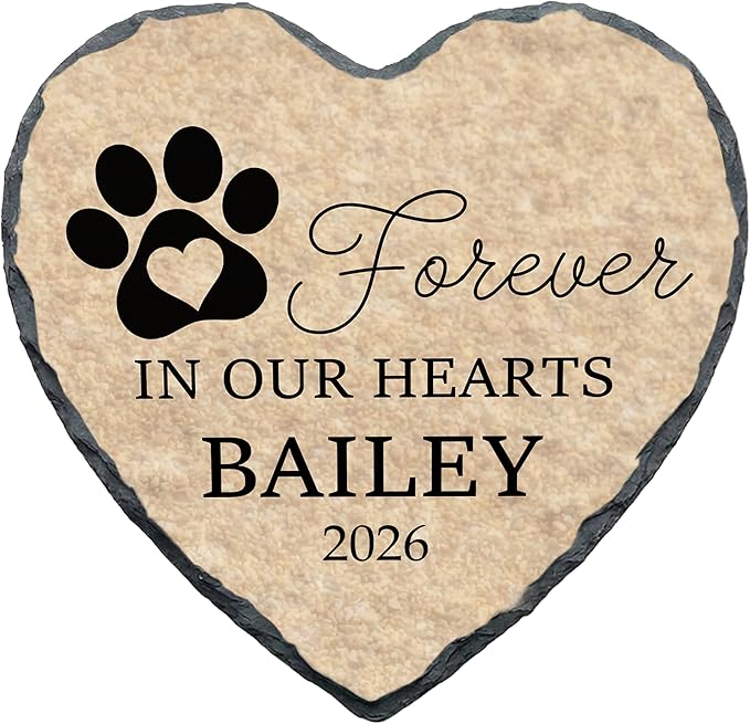 Personalized Dog Memorial Stone, Forever in Our Hearts Paw Print Heart Plaque, Pet Loss Gift for Dogs (S-20)