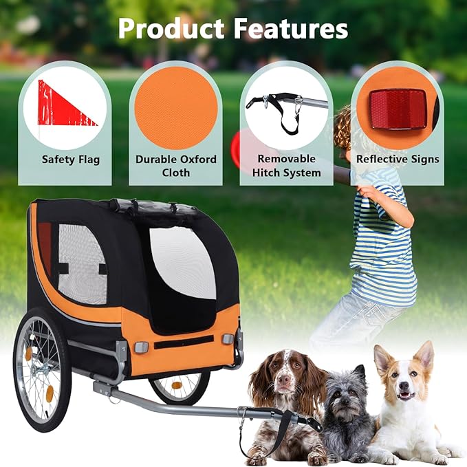 Large Dog Trailer for Bike, Folding Bike Trailer for Dogs with 18.9" Wheels, 120LB Capacity All-Terrain Pet Carrier, Universal Bicycle Coupler