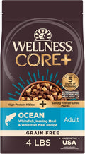 Wellness CORE+ Adult Dry Dog Food with Freeze Dried Pieces, Grain Free Kibble+, Natural, High Protein, Chicken Free, Whitefish, Herring, and Salmon Recipe, 4 lb Bag